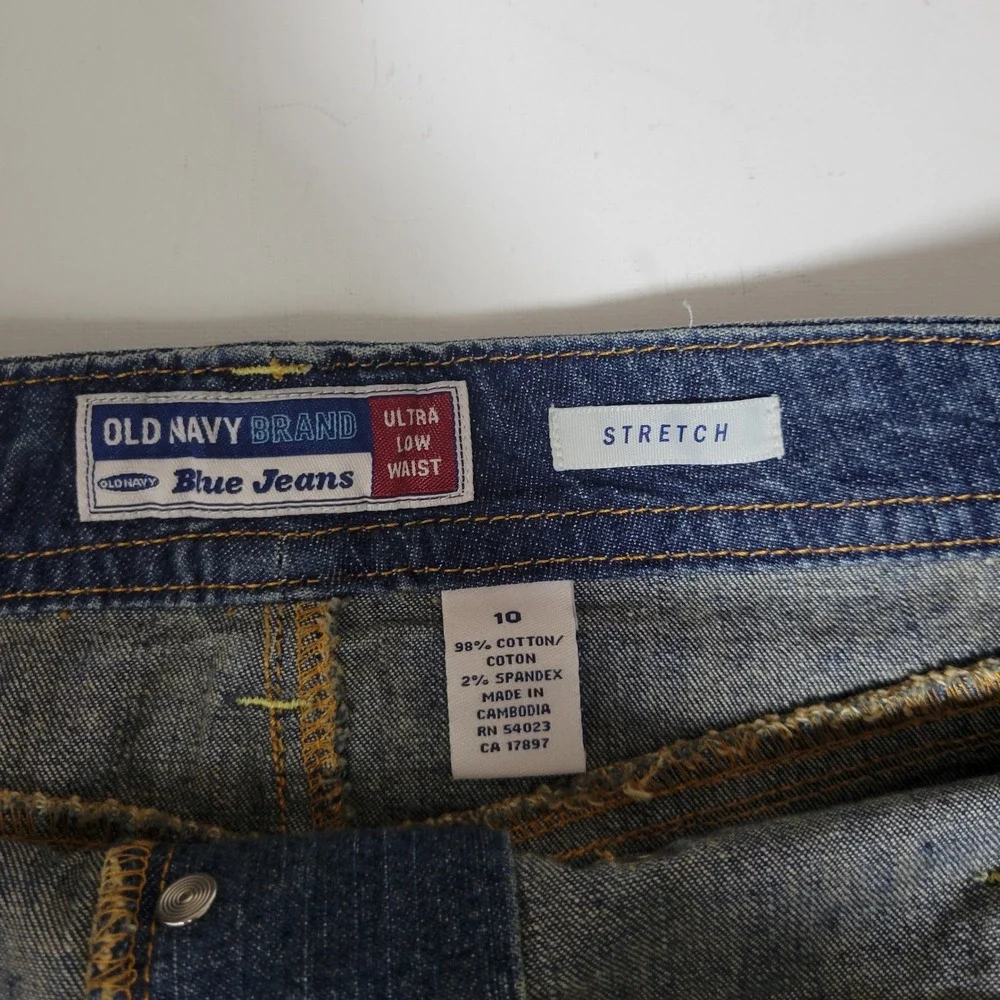 Y2K Old‎ Navy Ultra Low Waist Stretch Denim Mini Skirt Sz 10 Grunge Streetwear
